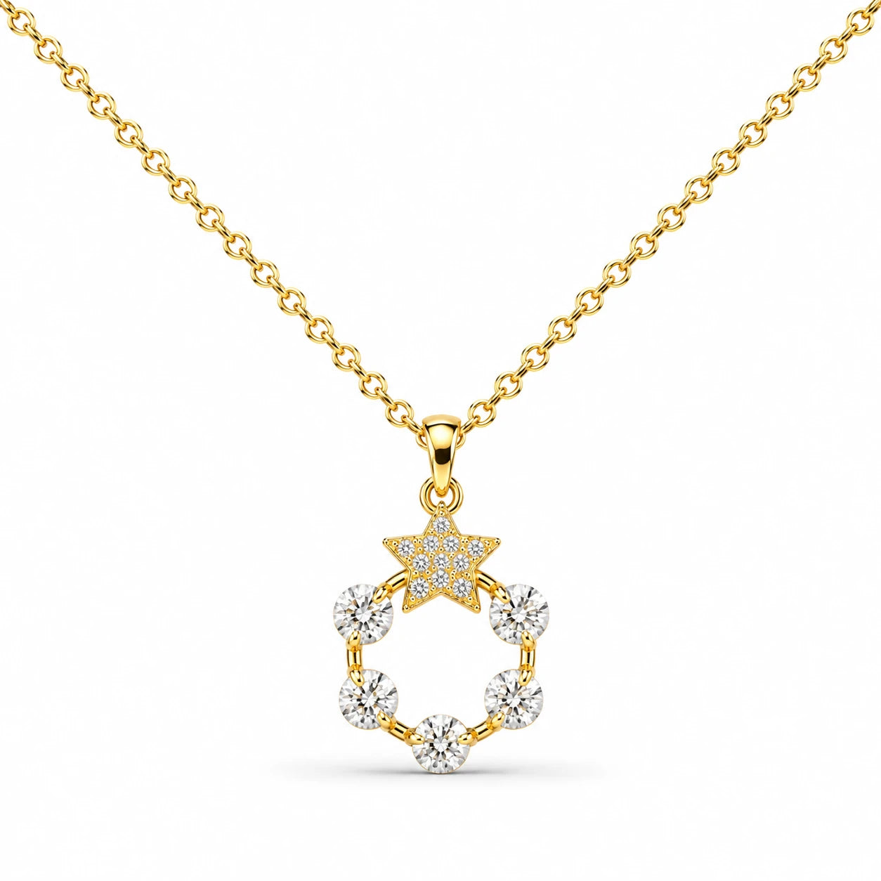 Colgante Estrella Y Aro Dorado 14K con Circonitas detalle