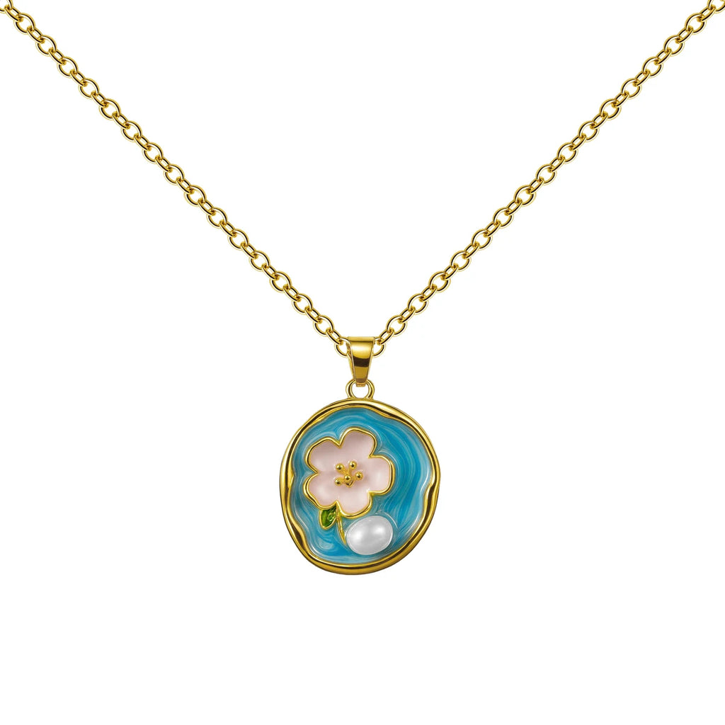 Colgante Flor Blanca en Marco Azul