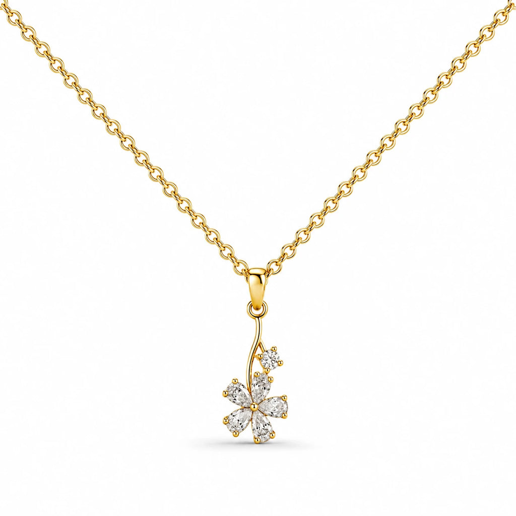 Colgante Flor Brillante Dorado 14K con Circonitas detalle