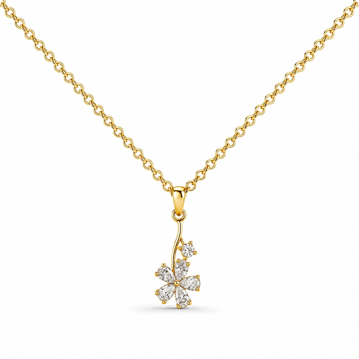 Colgante Flor Brillante Dorado 14K con Circonitas detalle