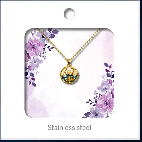 Colgante Floral Azul con Perla detalle