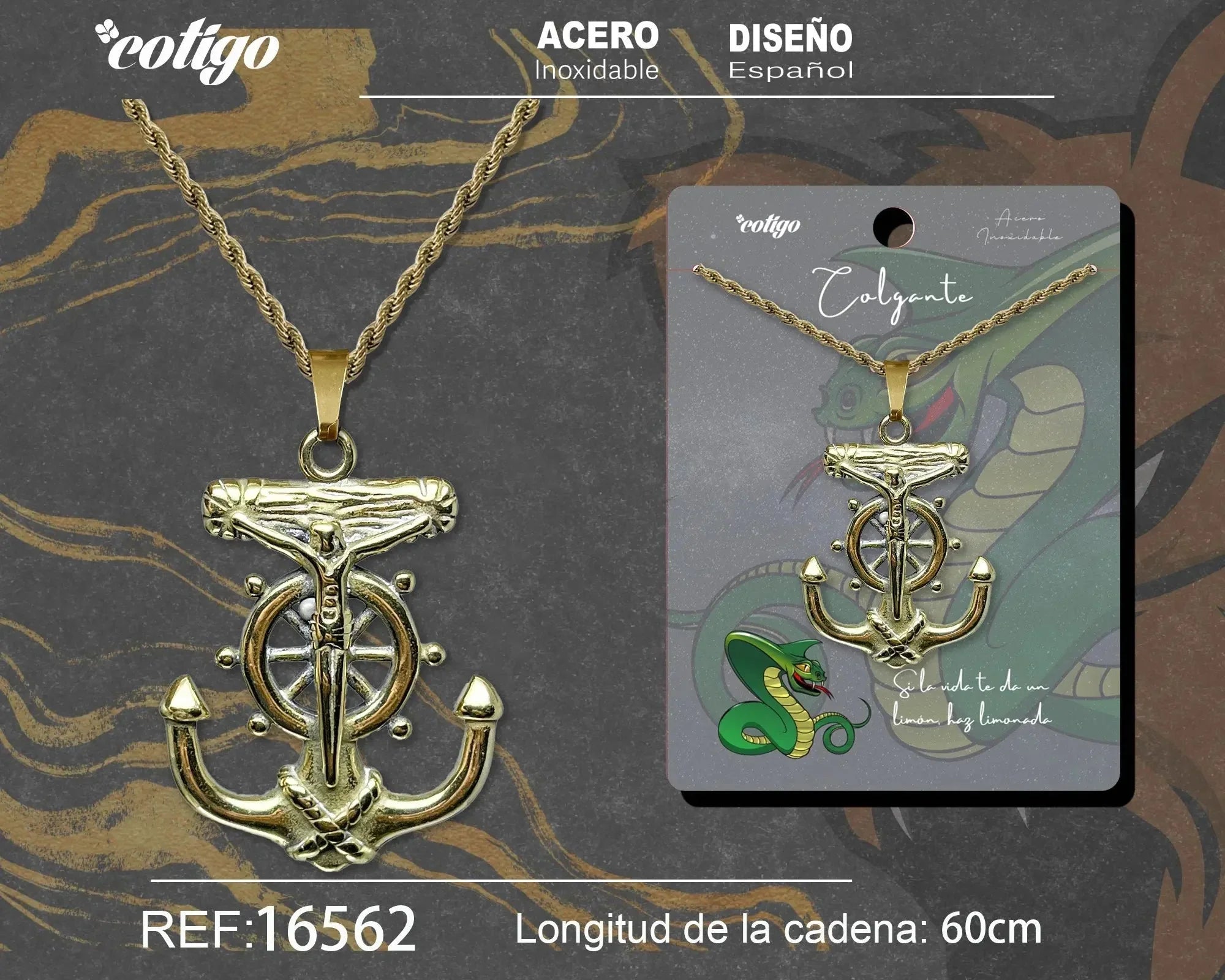 Colgante Hombre Acero Ancla Dorado