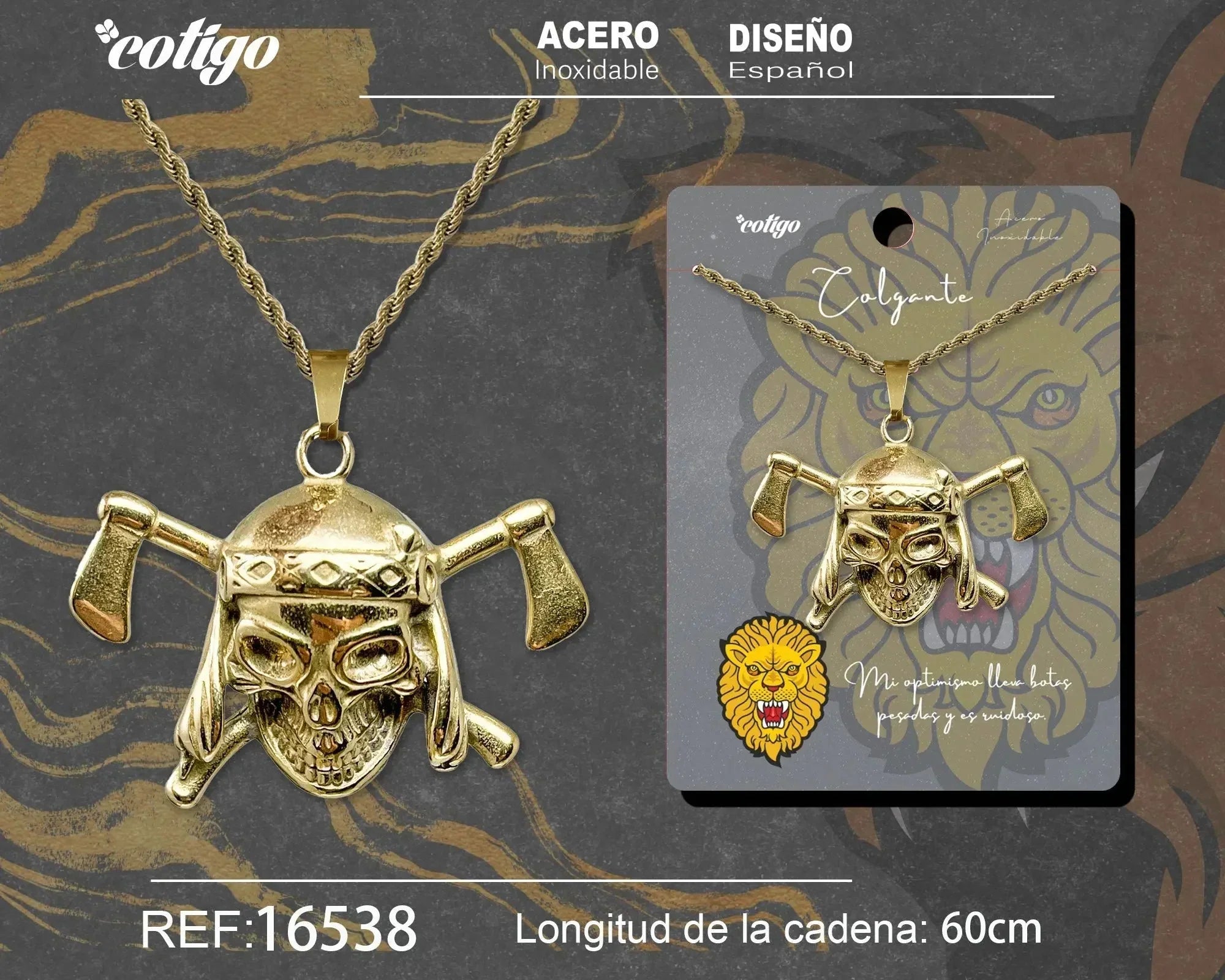 Colgante Hombre Acero Calavera Pirata Hachas Dorado - Dorado