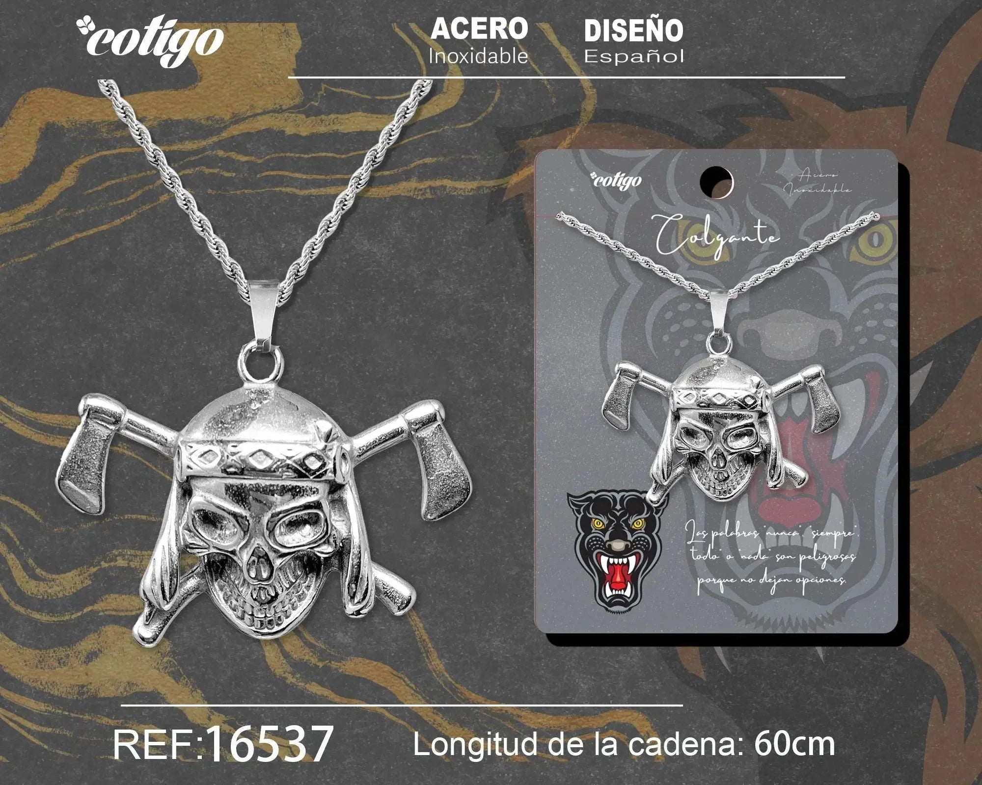 Colgante Hombre Acero Calavera Pirata Hachas Plateado