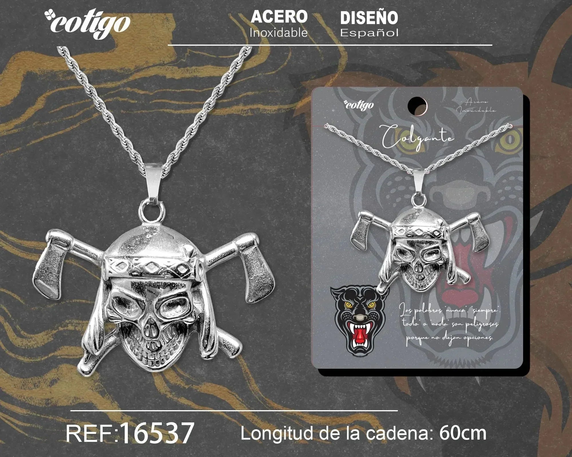Colgante Hombre Acero Calavera Pirata Hachas Plateado - Plateado