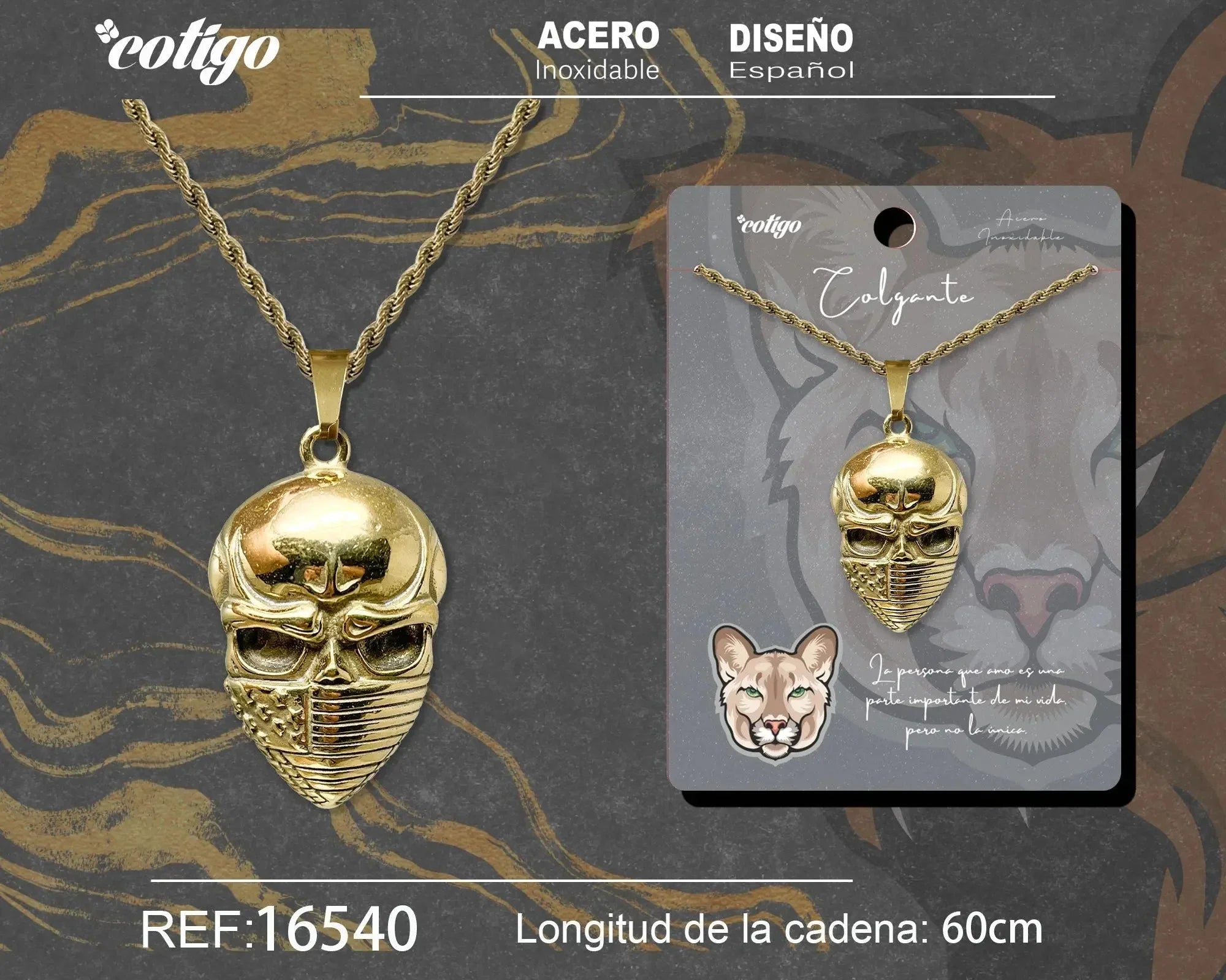Colgante Hombre Acero Calavera Simple Dorado