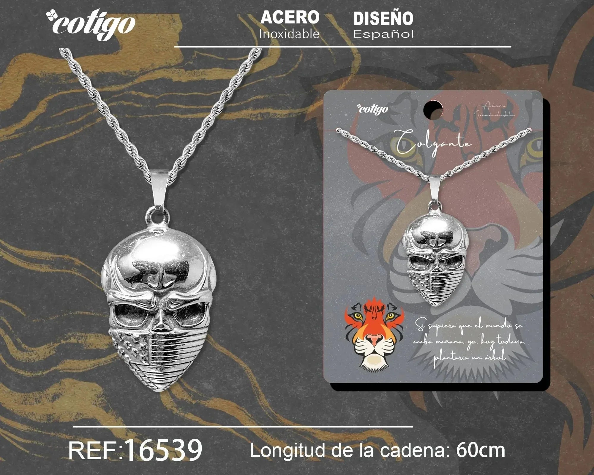 Colgante Hombre Acero Calavera Simple Plateado