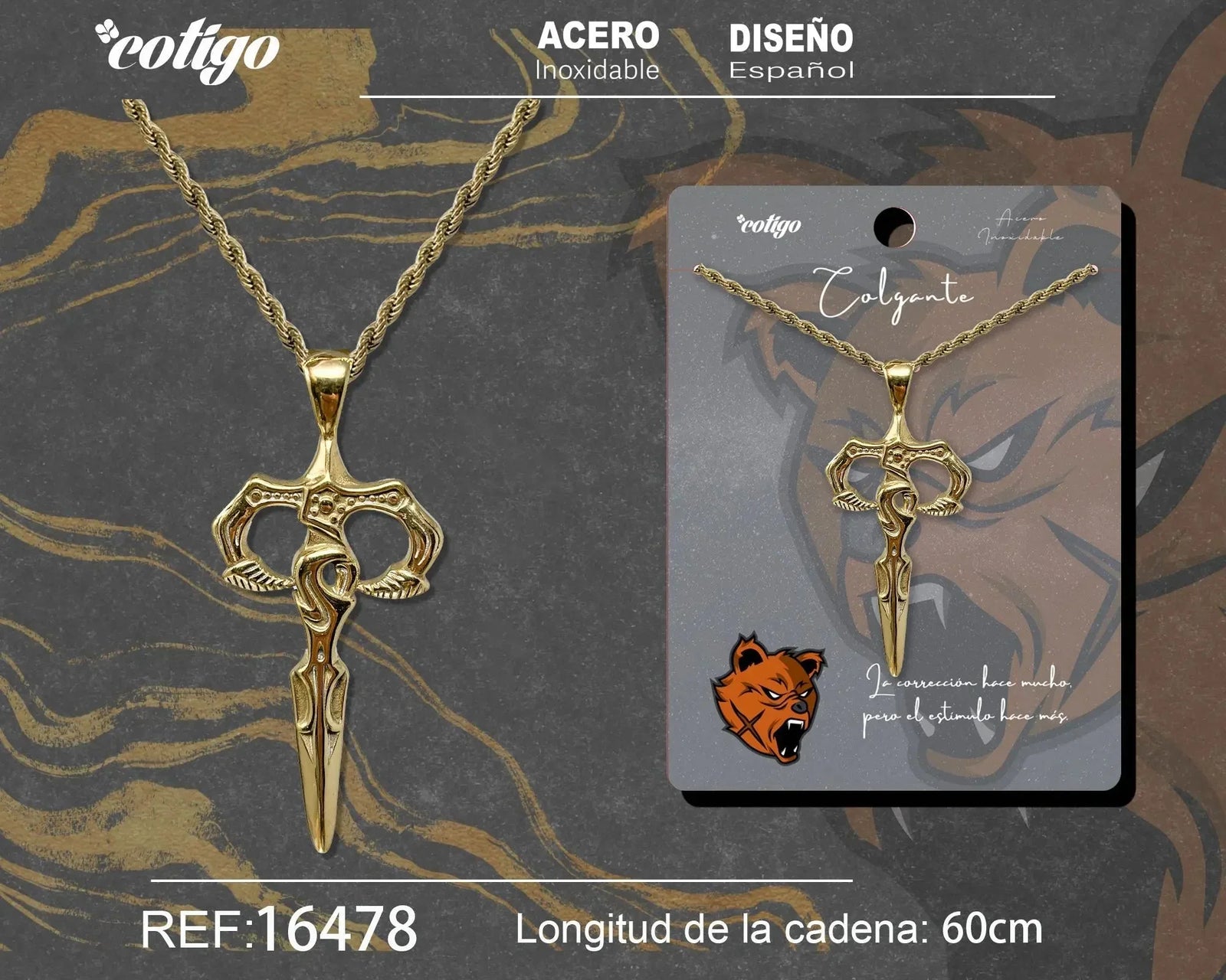 Colgante Hombre Acero color Dorado - cotigo