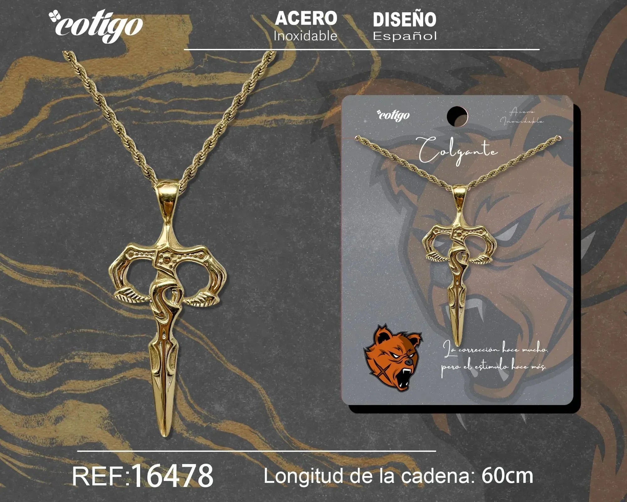 Colgante Hombre Acero color Dorado - cotigo