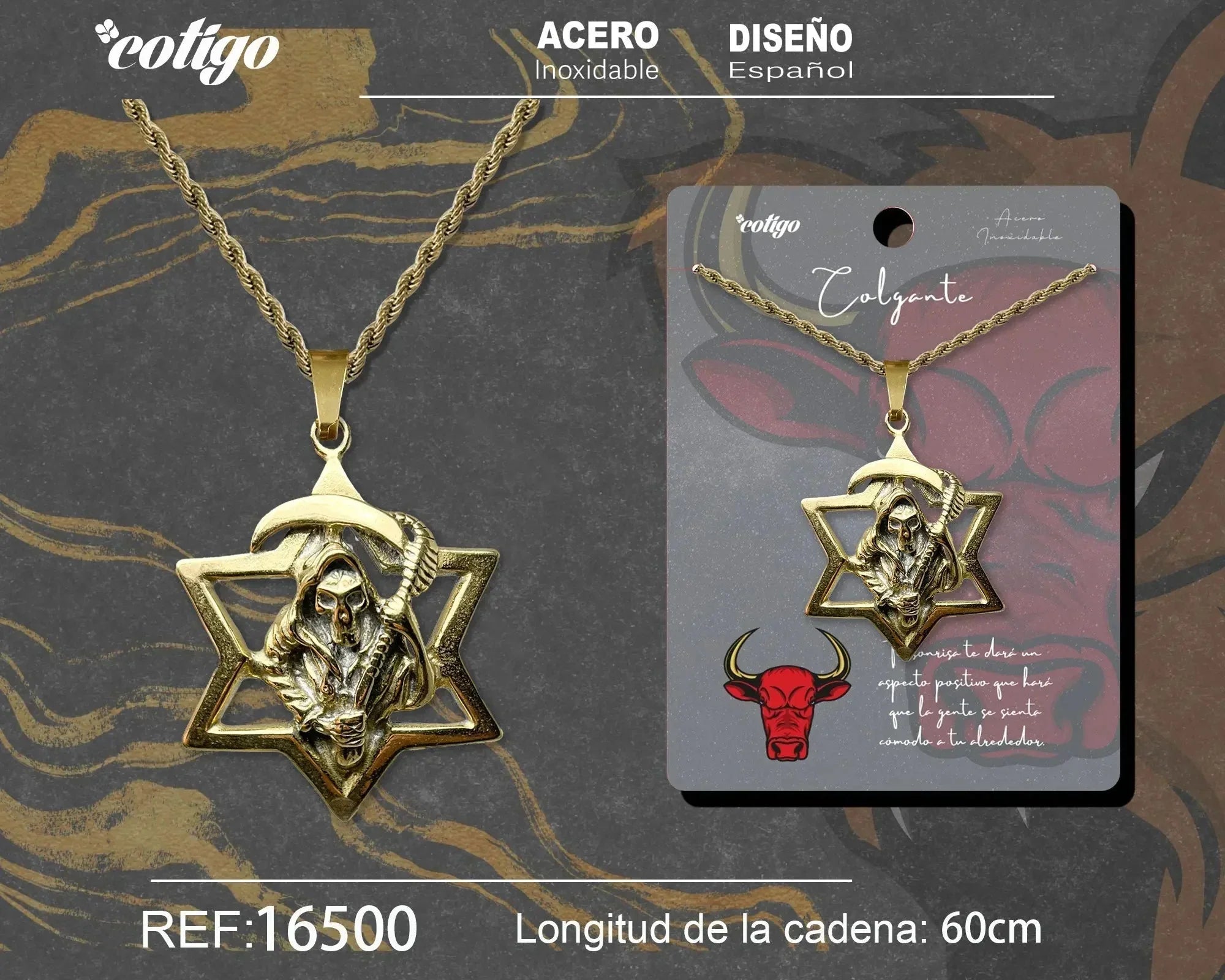 Collar Estrella de Seis Puntas en Acero - Acabado Dorado - SKU 16500