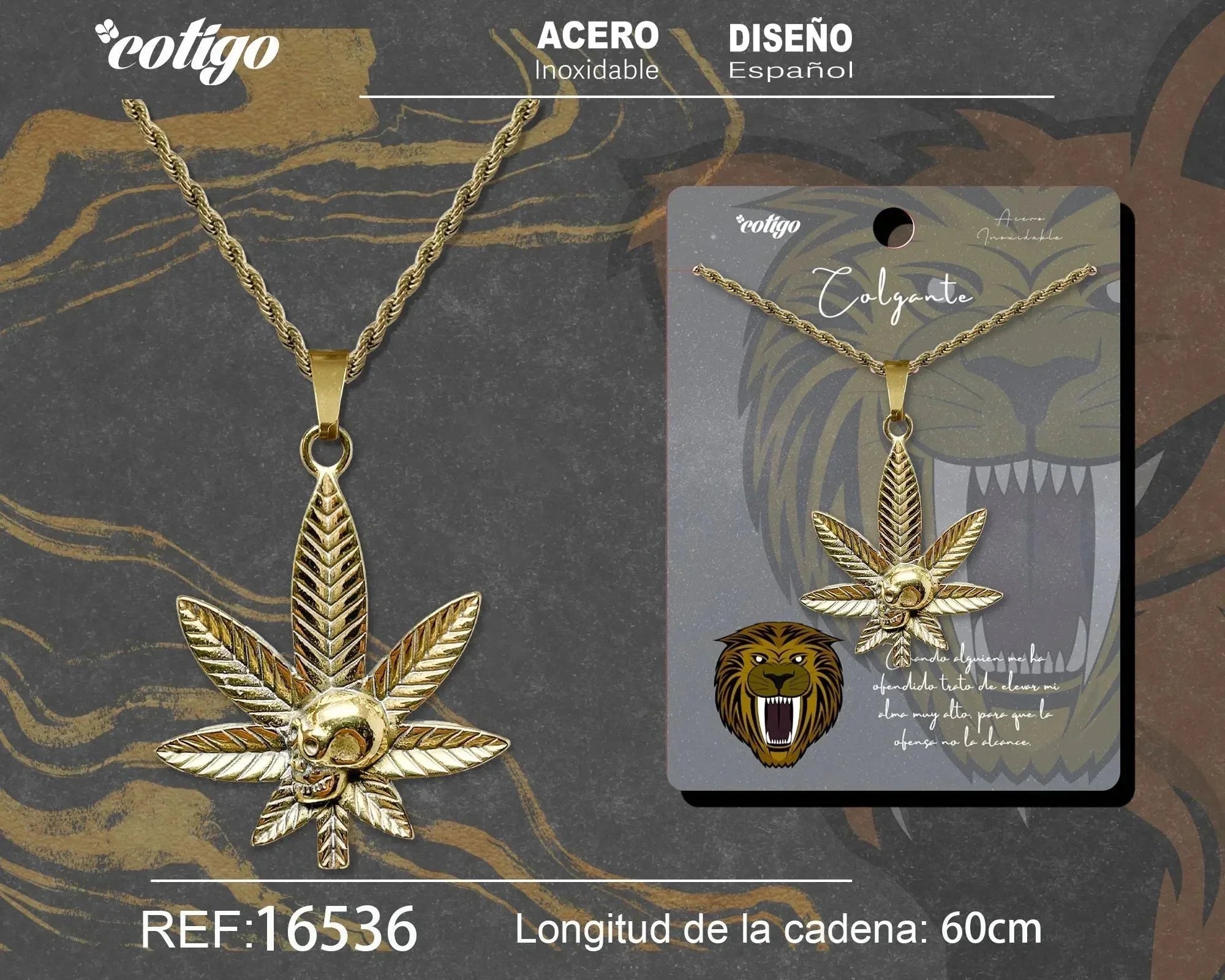 Colgante Hombre Acero Hoja Cannabis Dorado - Dorado