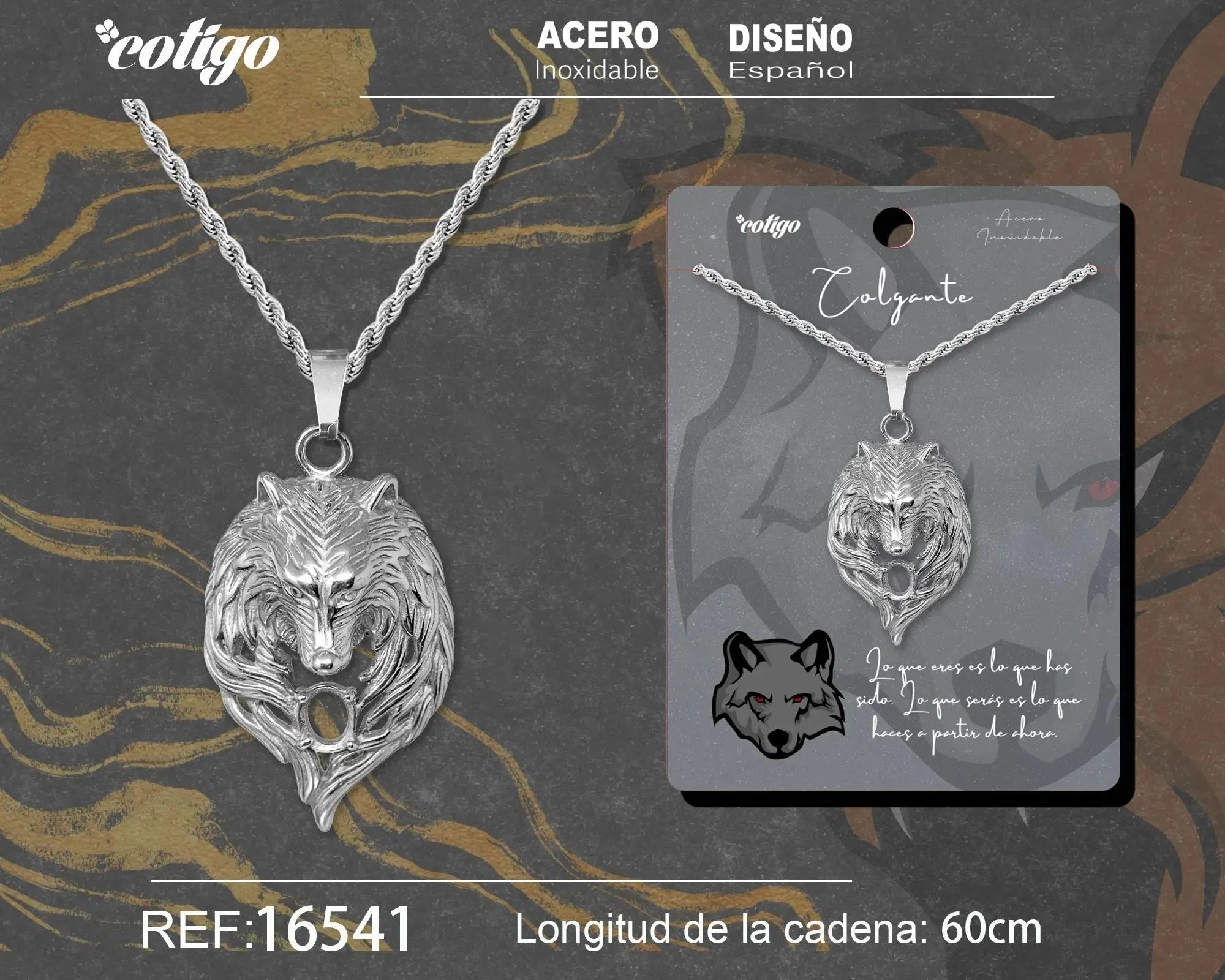 Colgante Hombre Acero Lobo Plateado