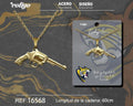 Colgante Hombre Acero Pistola Revólver Dorado - Dorado
