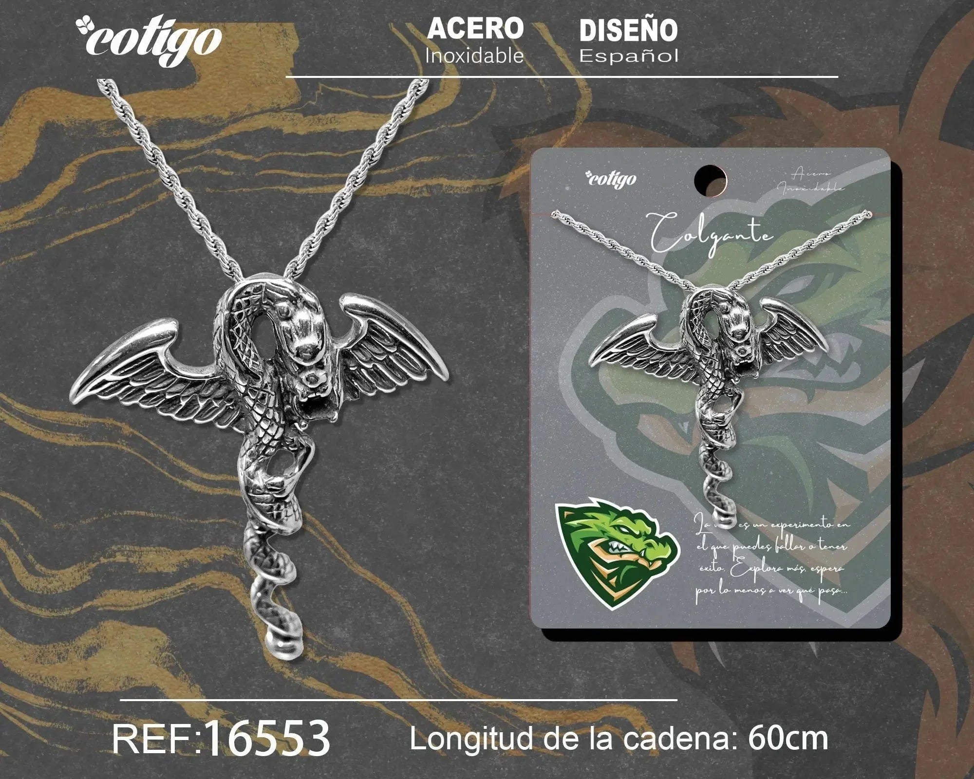 Colgante Hombre Acero Serpiente Alada Plateado