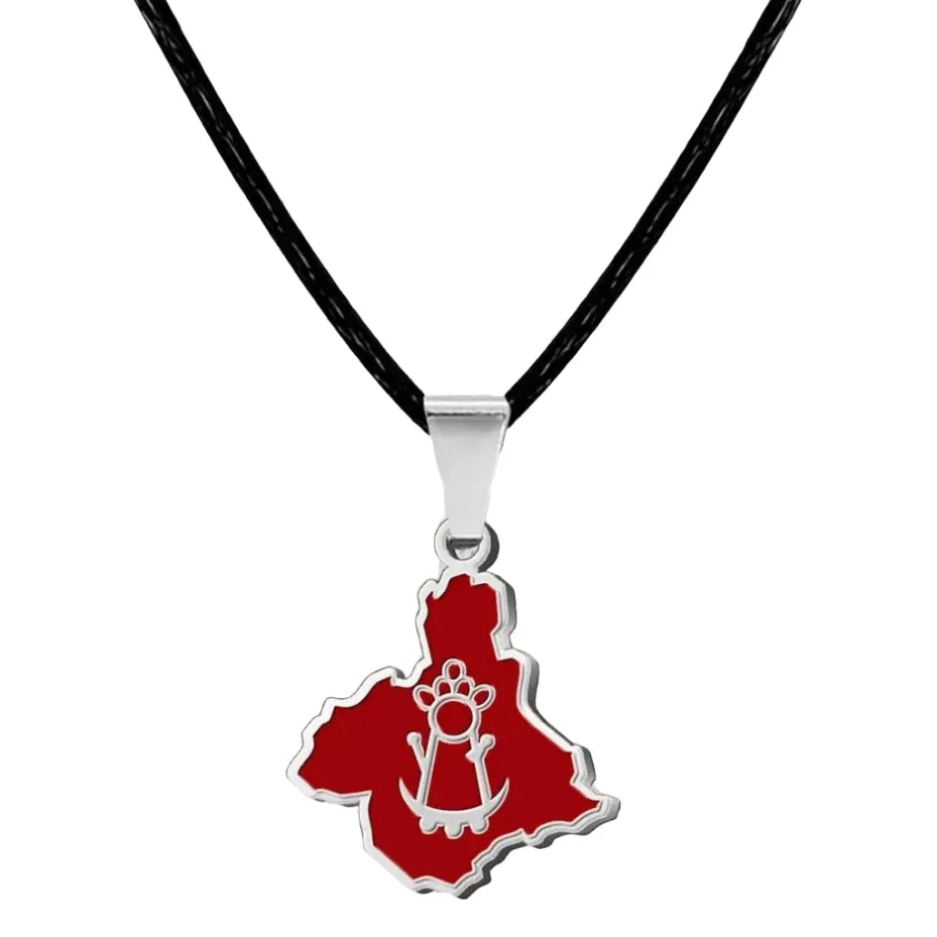Colgante mapa de Murcia en acero plateado con esmalte rojo y cordón negro