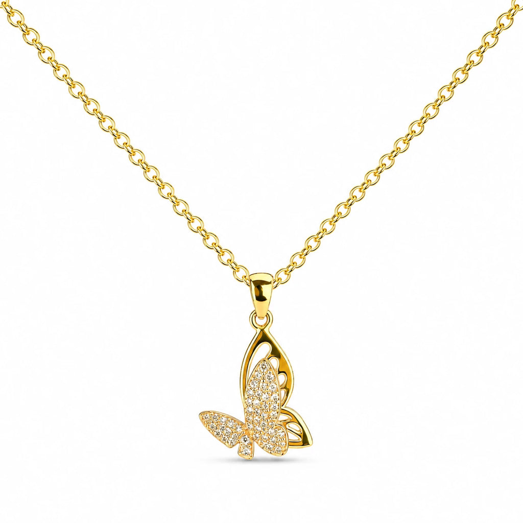Colgante Mariposa Dorado 14K con Circonitas detalle