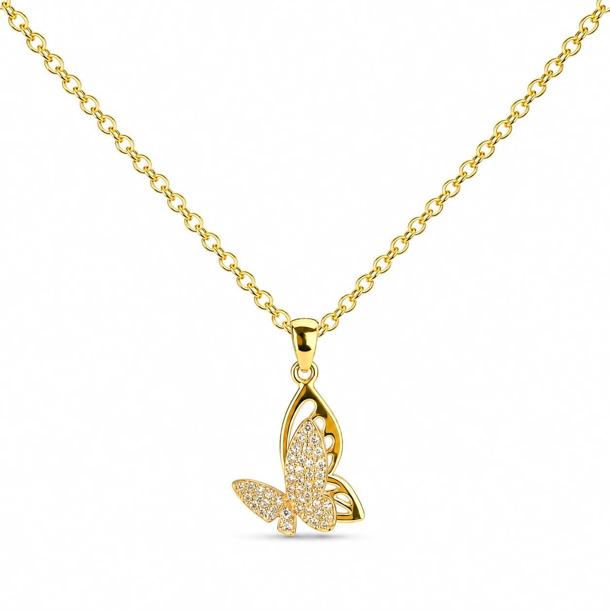 Colgante Mariposa Dorado 14K con Circonitas detalle