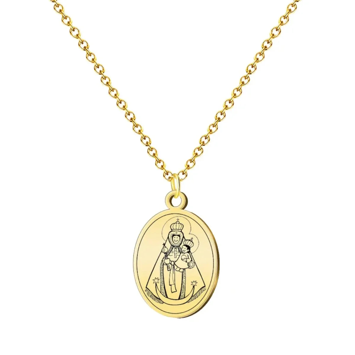 Colgante Medalla Virgen de la Fuensanta en Acero - Acabado Dorado - SKU 21197