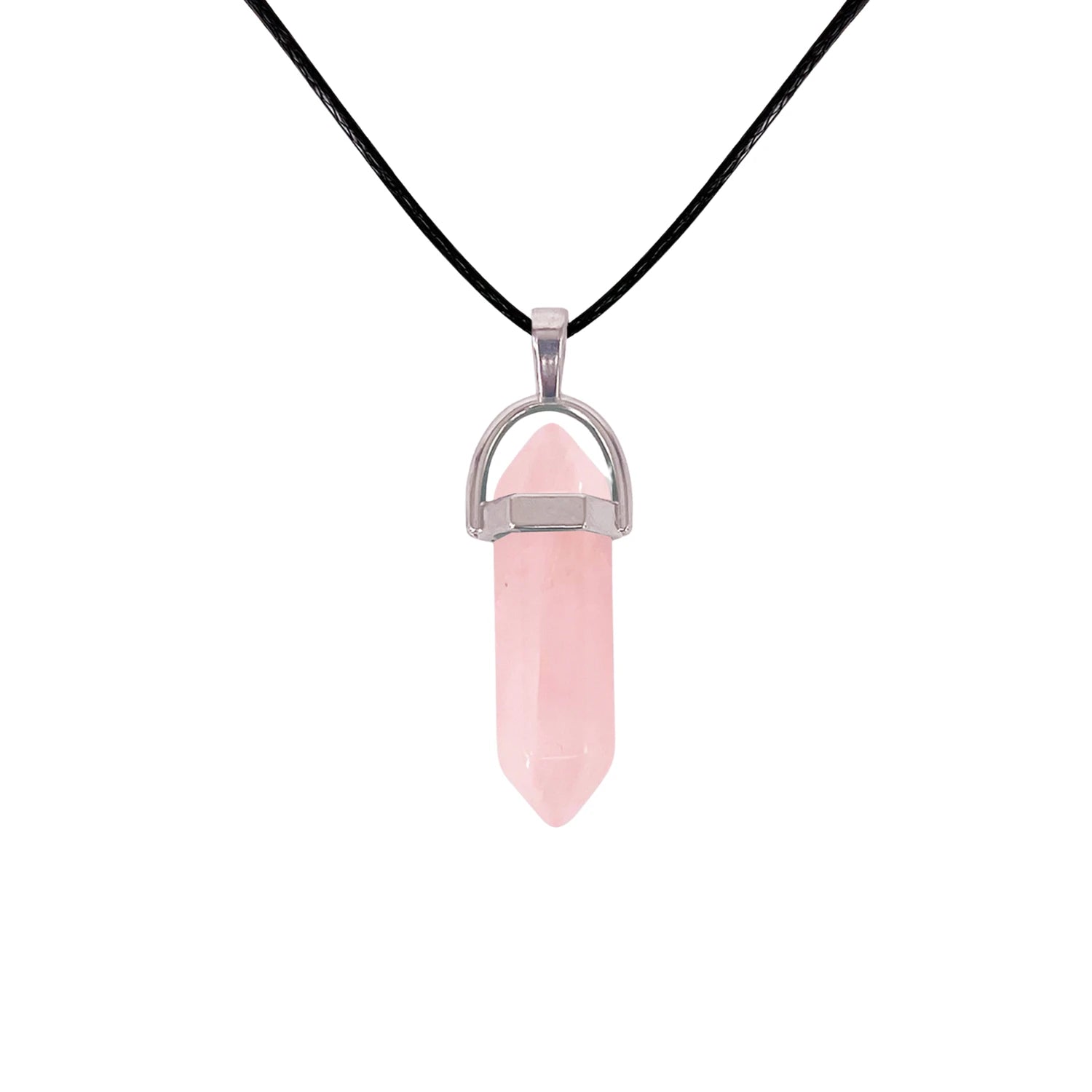 Colgante Cuarzo Rosa en Forma de Prisma Hexagonal