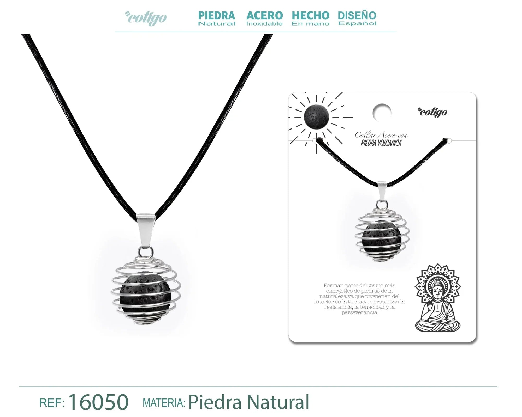 Colgante de Piedra Volcánica 14 mm con Accesorio de Acero
