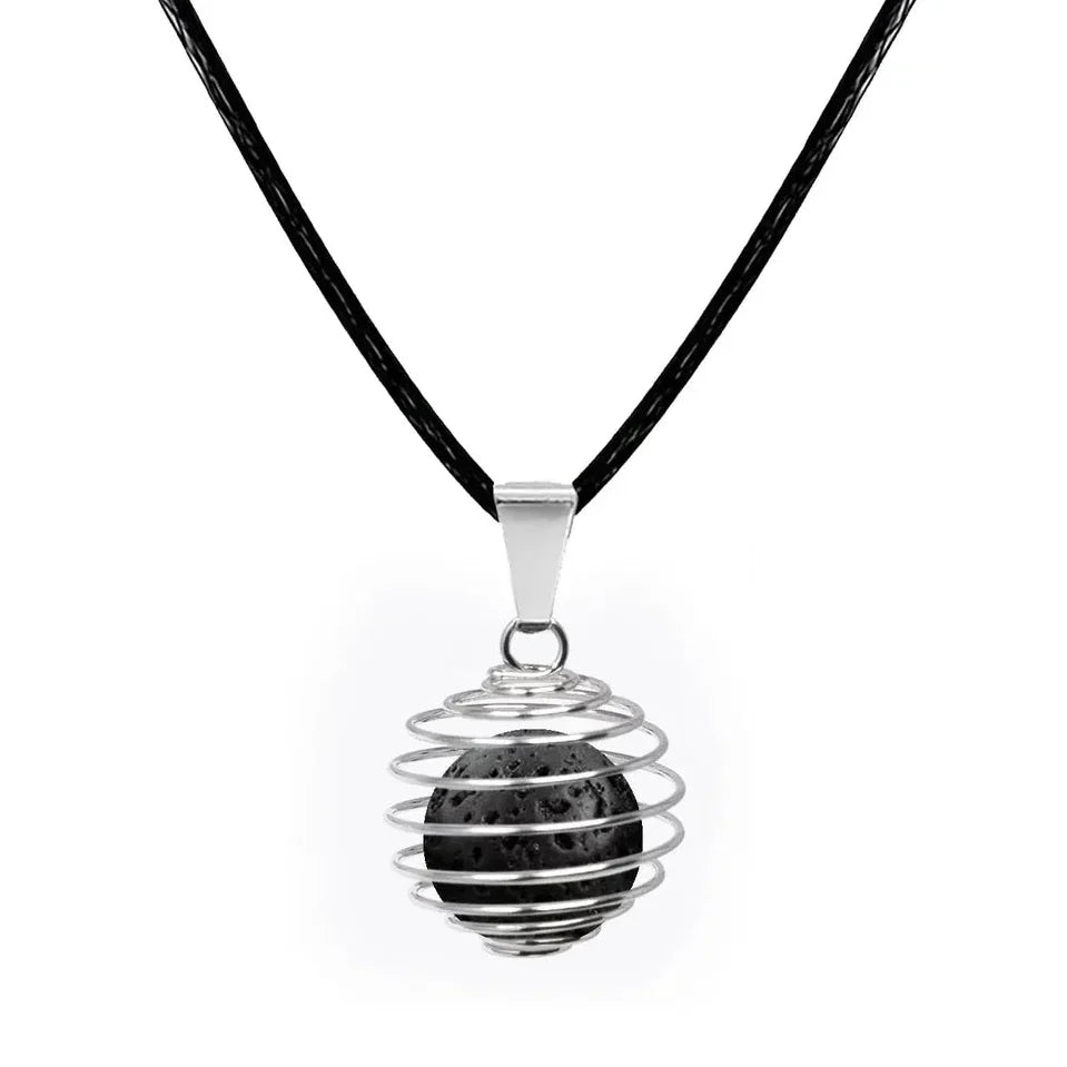 Colgante Bola de 14 mm en Piedra Natural con Acero - Piedra Natural Piedra Volcánica - SKU 16050