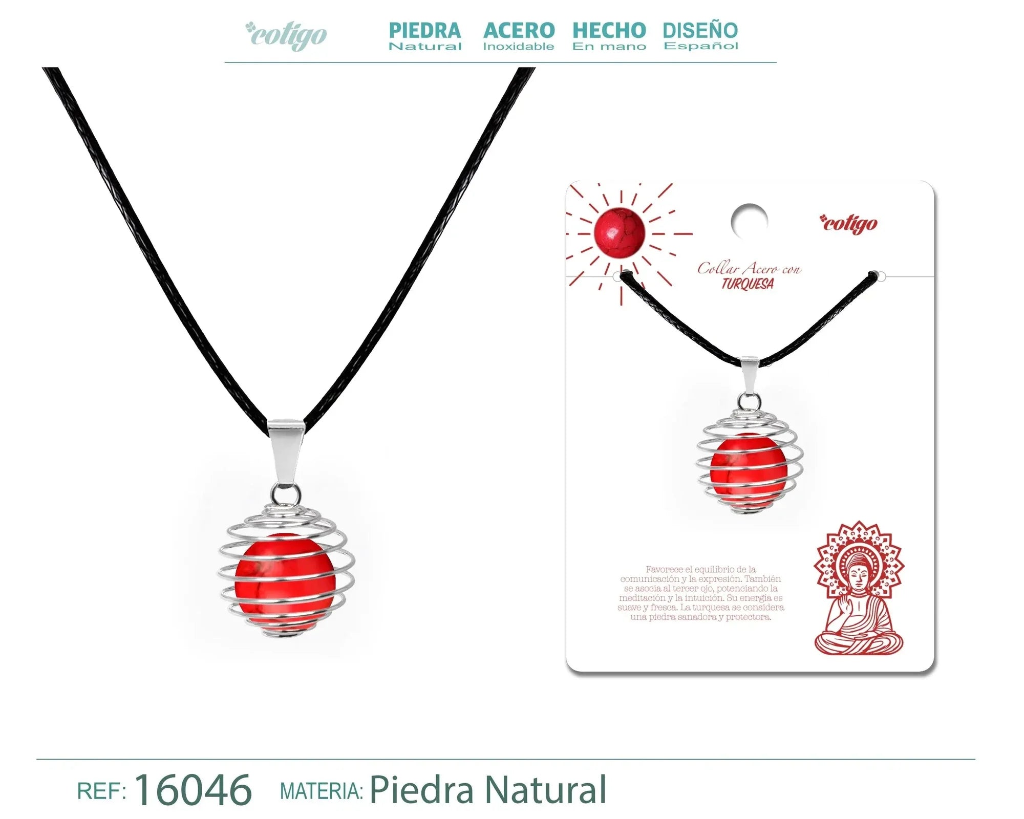 Colgante de Turquesa Roja 14 mm con Accesorio de Acero