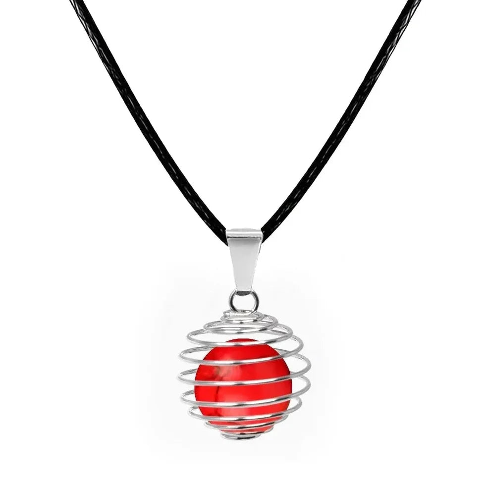 Colgante Bola de 14 mm en Piedra Natural con Acero - Piedra Natural Turquesa Roja - SKU 16046