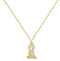 Colgante silueta Virgen de la Esperanza Macarena con diseño de filigrana en acero dorado