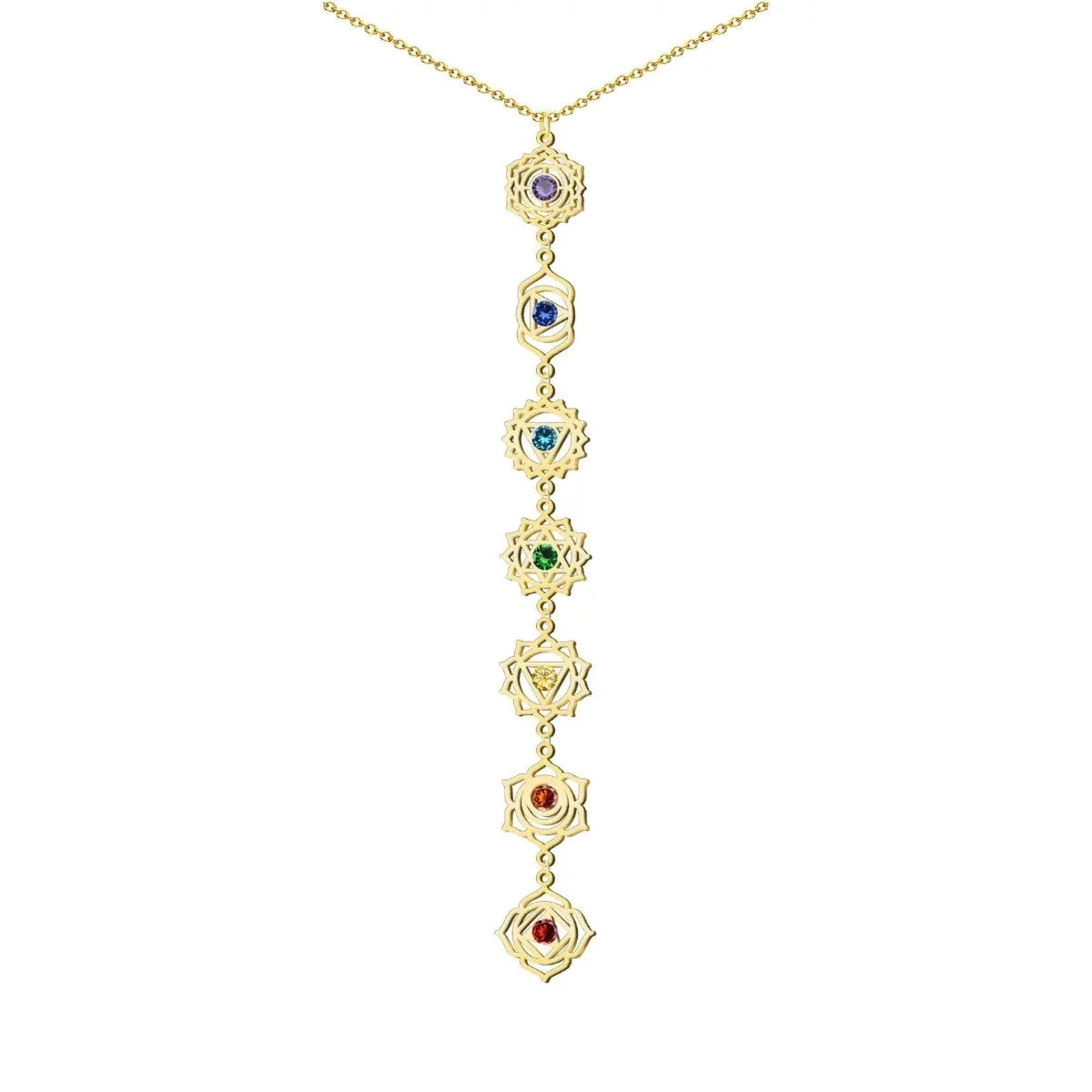 Collar 7 chakras dorado vertical acero inoxidable mujer colgante largo yoga y meditación