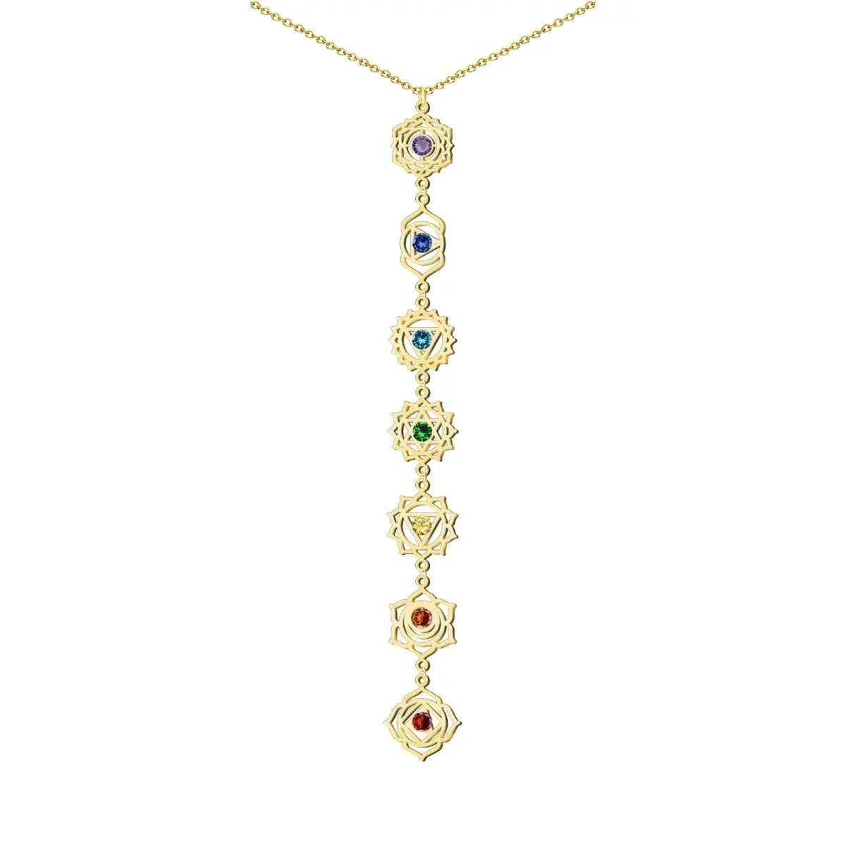 Collar 7 chakras dorado vertical acero inoxidable mujer colgante largo yoga y meditación