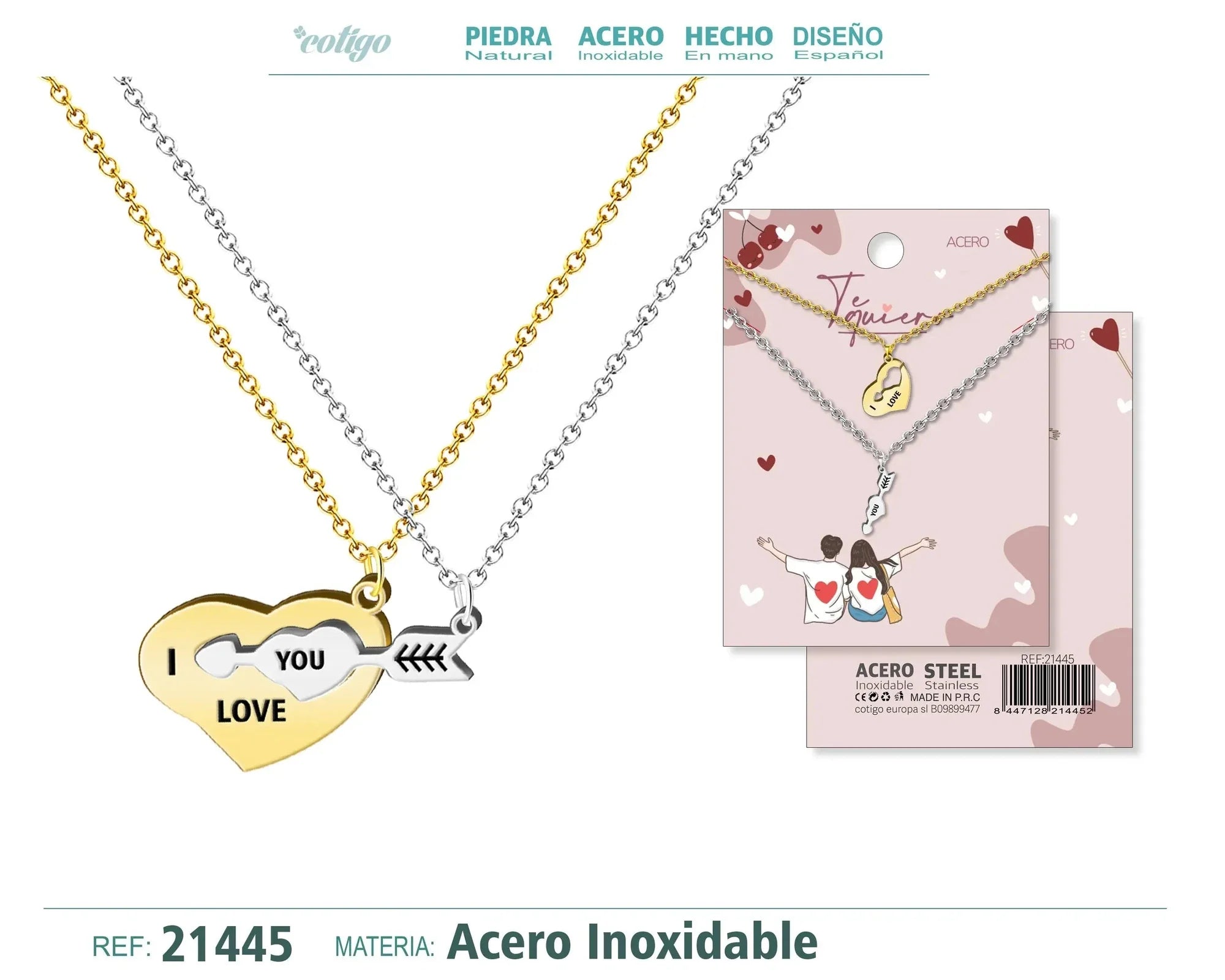 Collar Acero Pareja Corazón Y Flecha
