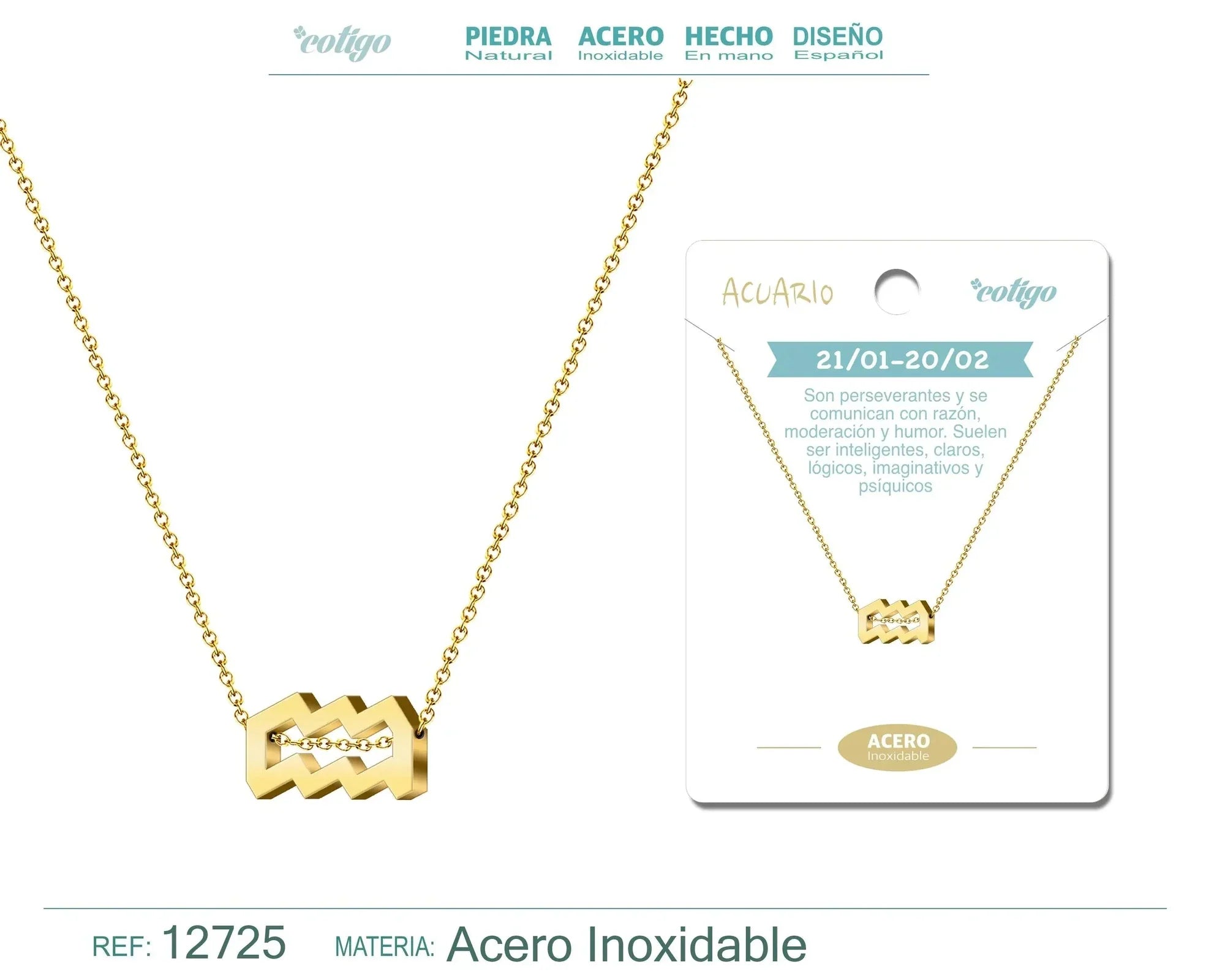 Collar Acero Zodiaco Acuario Dorado