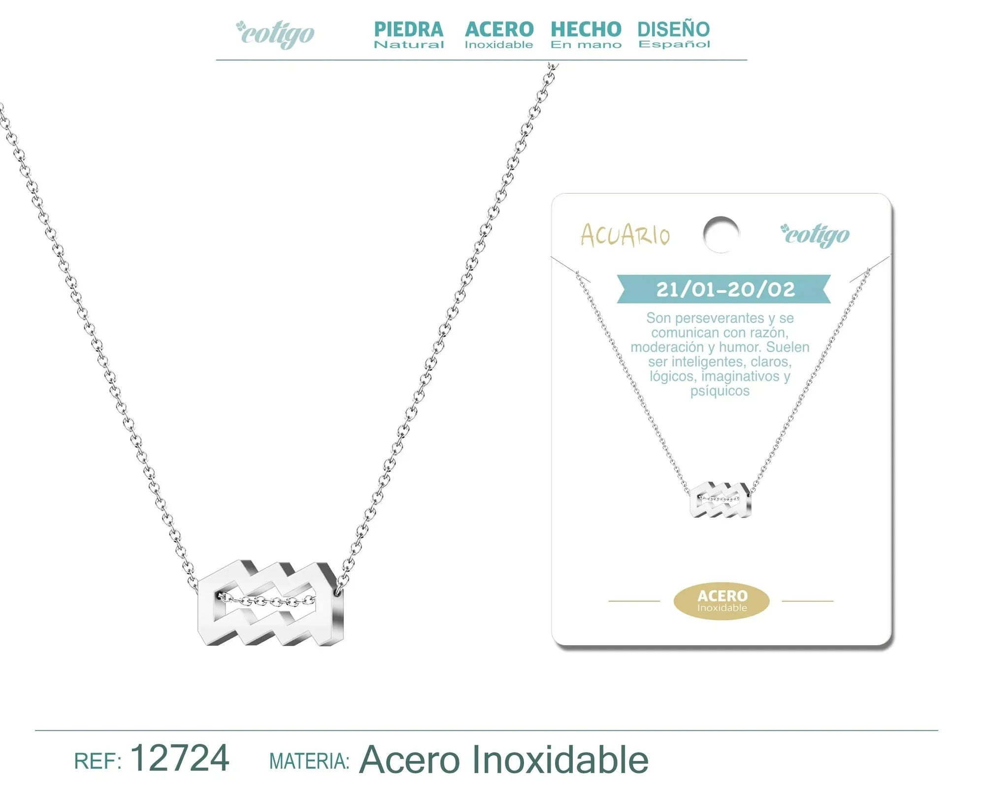 Collar Acero Zodiaco Acuario Plateado