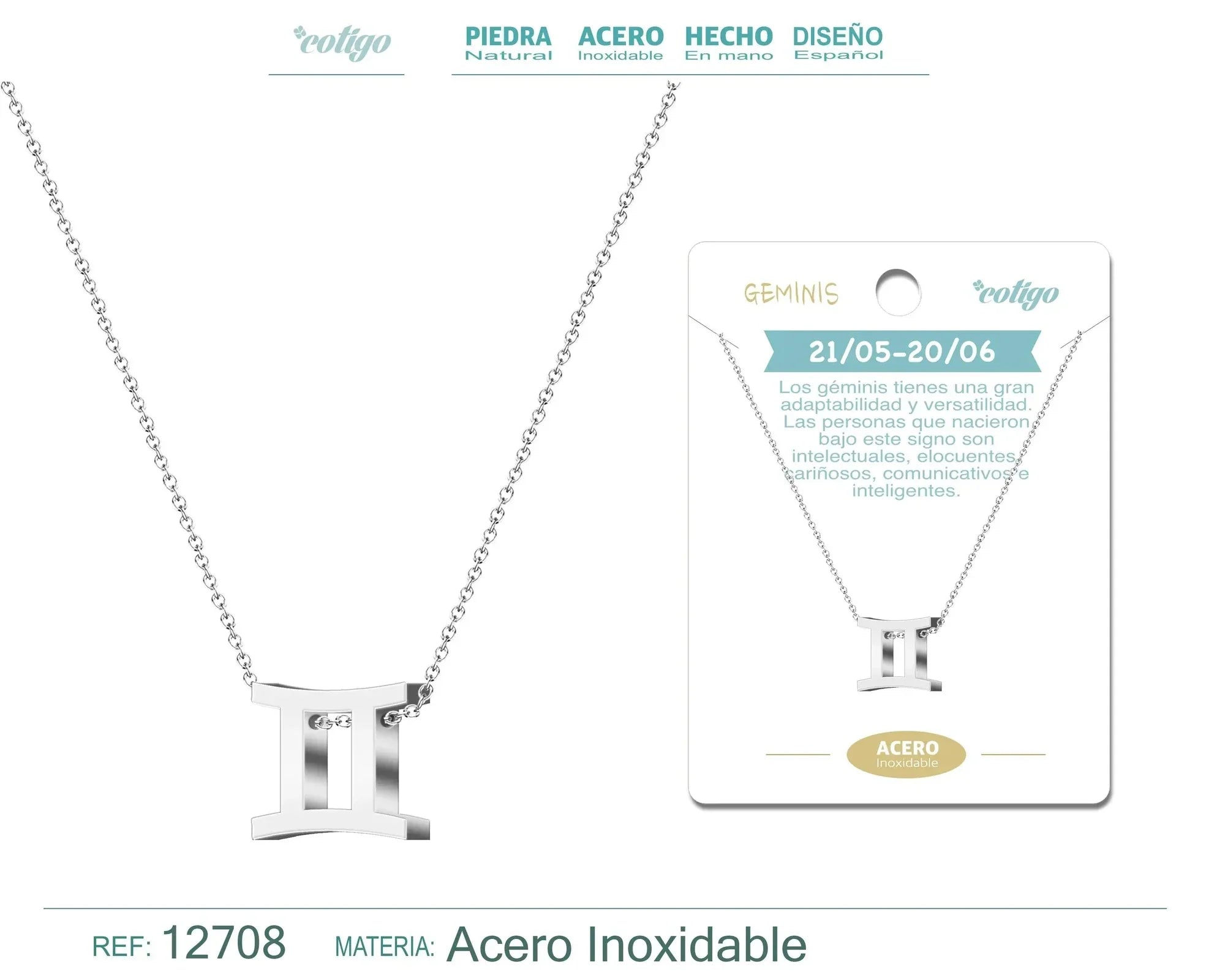 Collar Acero Zodiaco Géminis Plateado