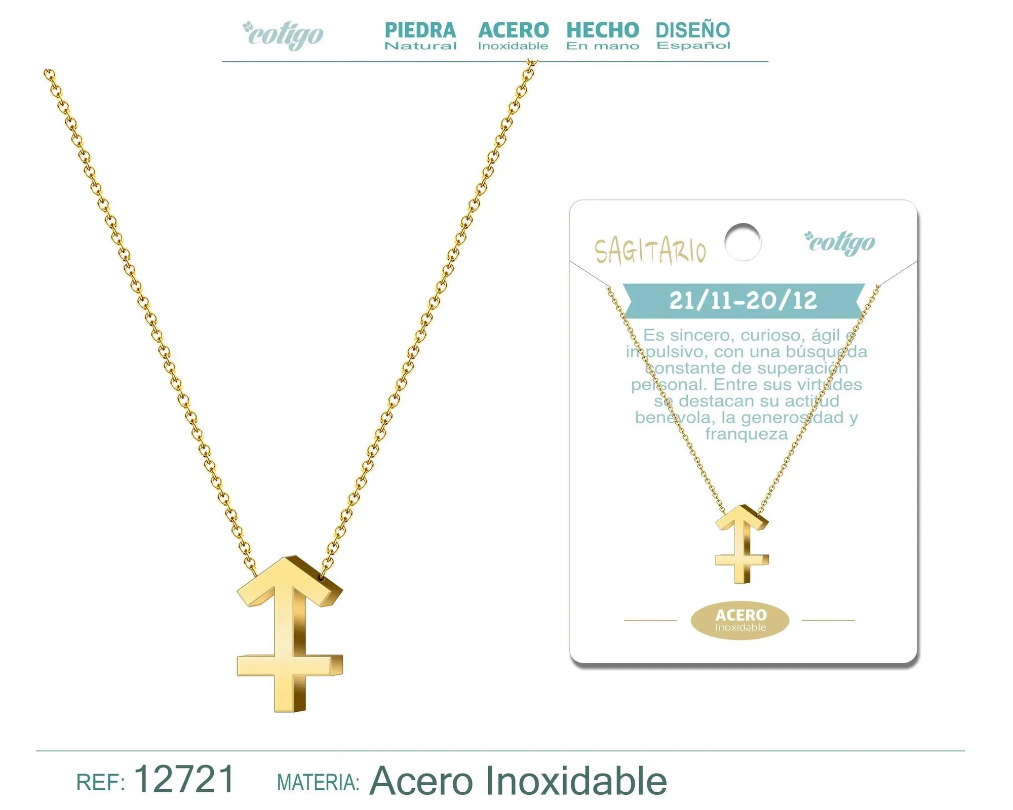 Collar Acero Zodiaco Sagitario Dorado