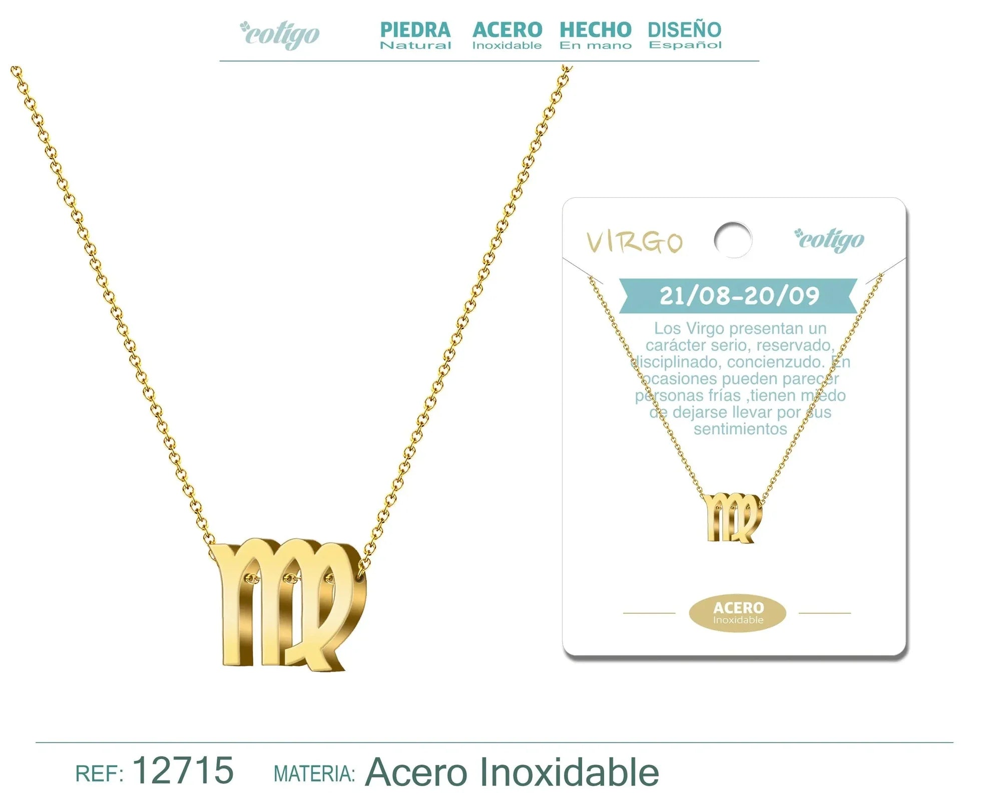 Collar Acero Zodiaco Virgo Dorado
