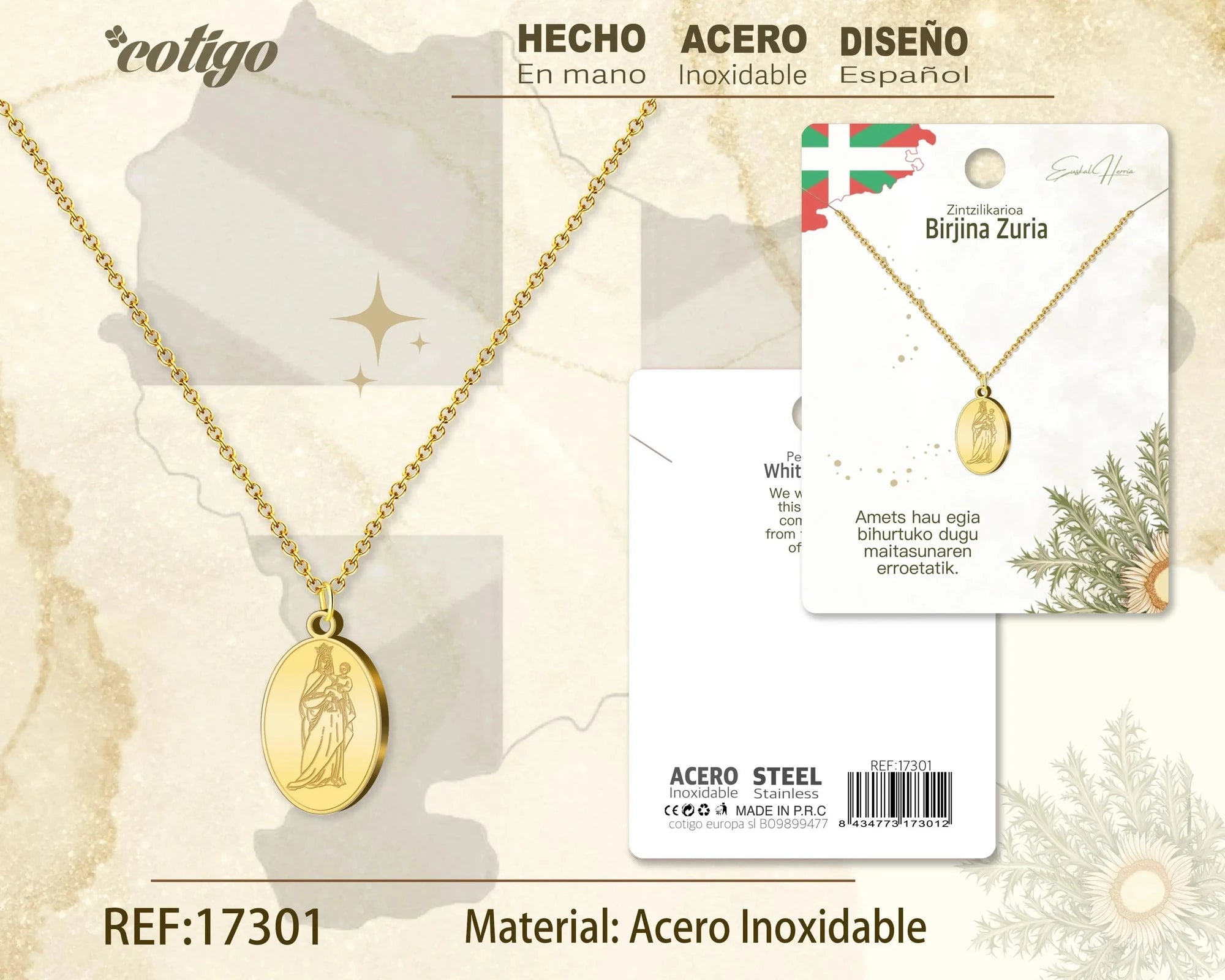 Collar Virgen Blanca Dorado diseño