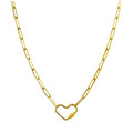 Collar Cadena Paperclip Acero Dorado con Cierre Corazón para Charm