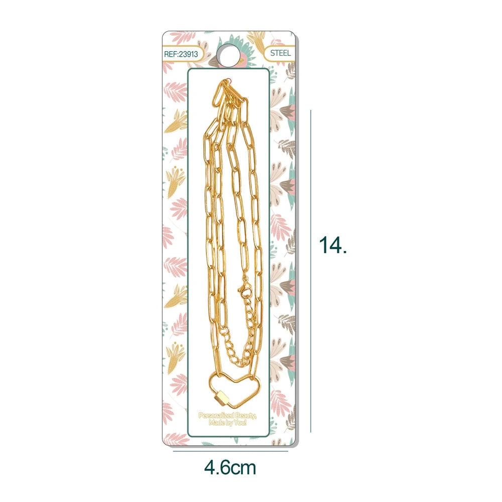 Collar Cadena Paperclip Acero Dorado con Cierre Corazón para Charm detalle