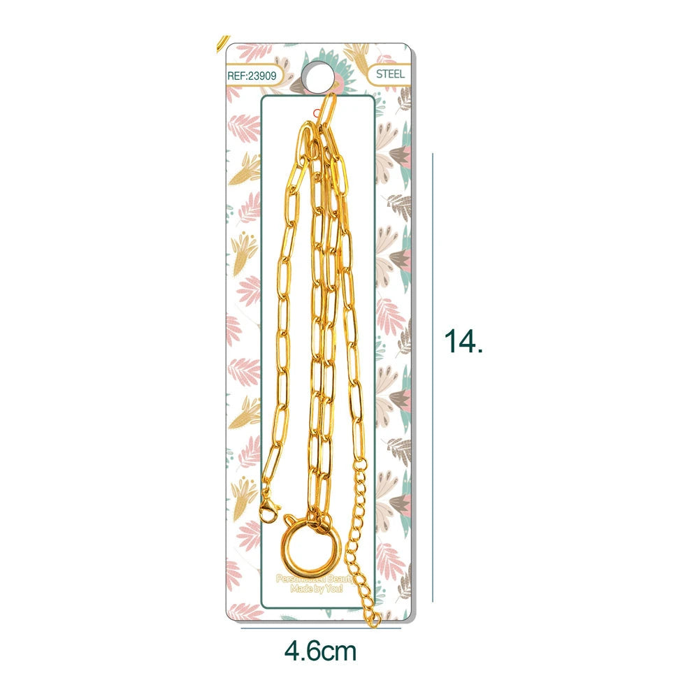 Collar Cadena Paperclip Acero Dorado con Cierre Redondo para Charm detalle