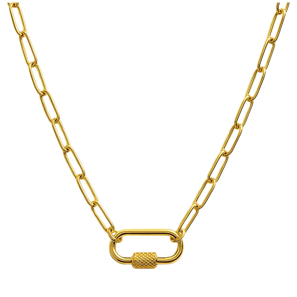 Collar Cadena Paperclip Acero Dorado con Cierre Roscado para Charm