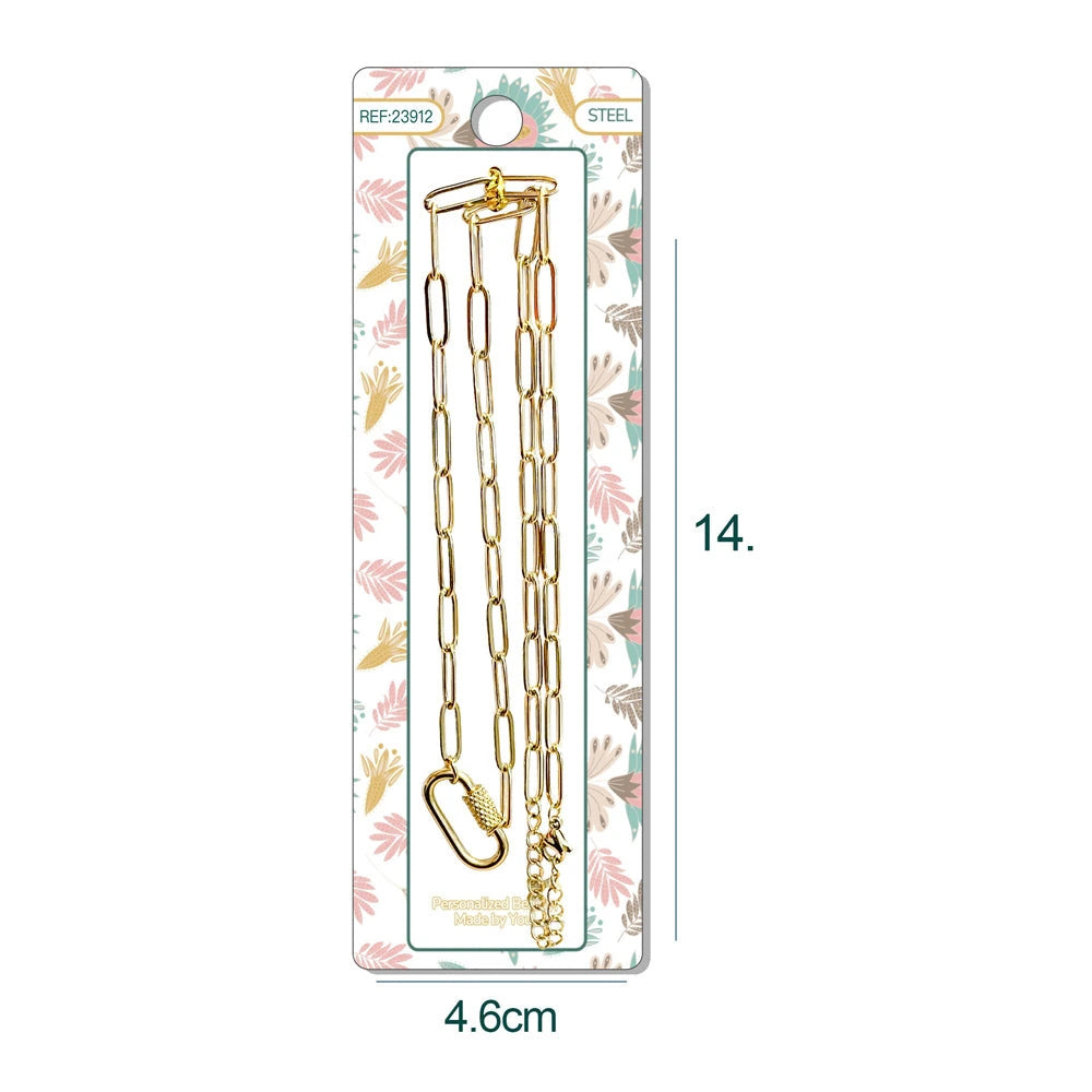 Collar Cadena Paperclip Acero Dorado con Cierre Roscado para Charm detalle