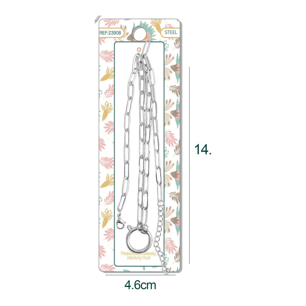 Collar Cadena Paperclip Acero Plateado con Cierre Redondo para Charm detalle