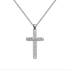 Collar con Cruz grabado con Sagrada Escritura en Acero - Plateado