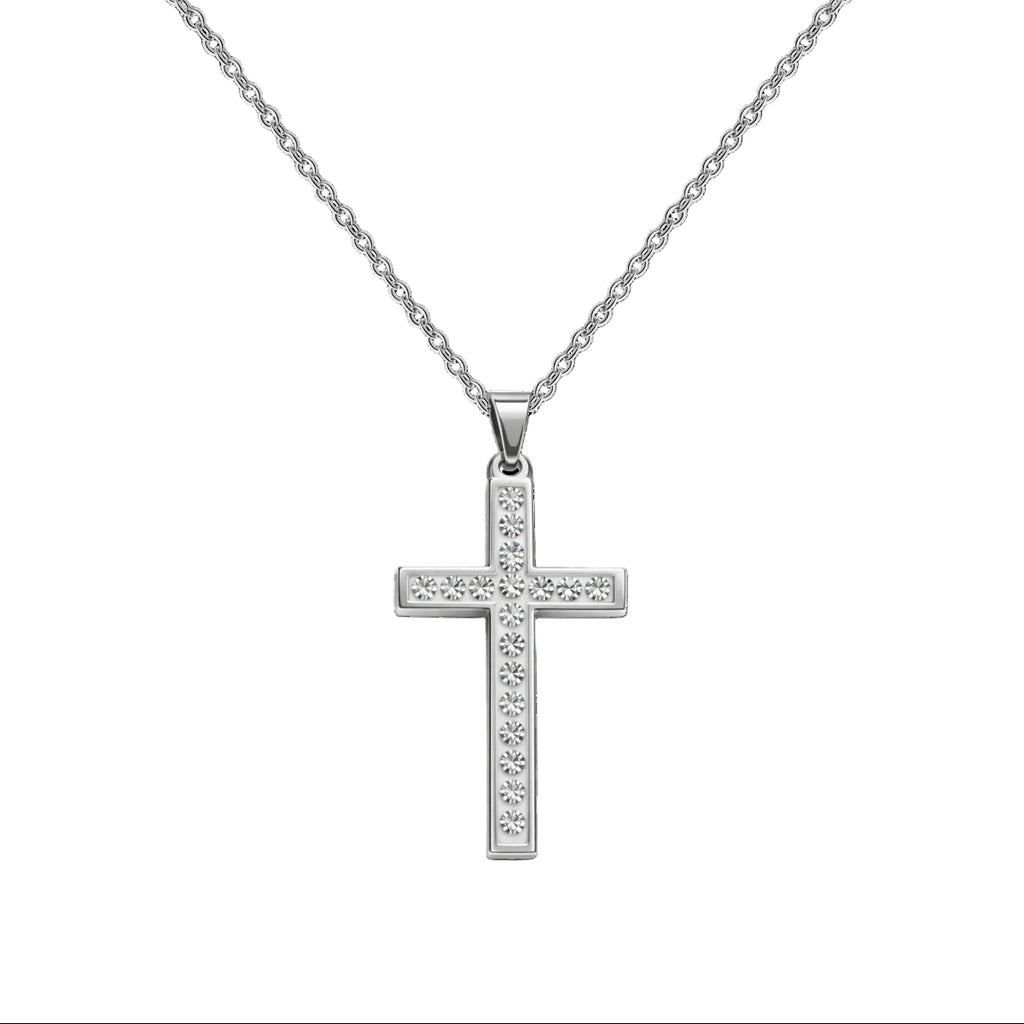 Collar con Cruz Grabado con Sagrada Escritura en Acero