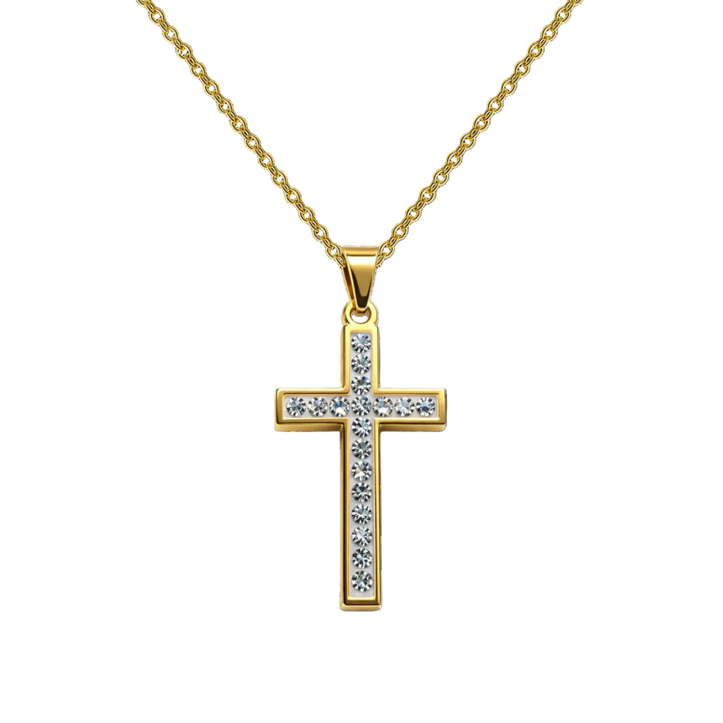 Collar con Cruz Grabado con Sagrada Escritura en Acero Dorado