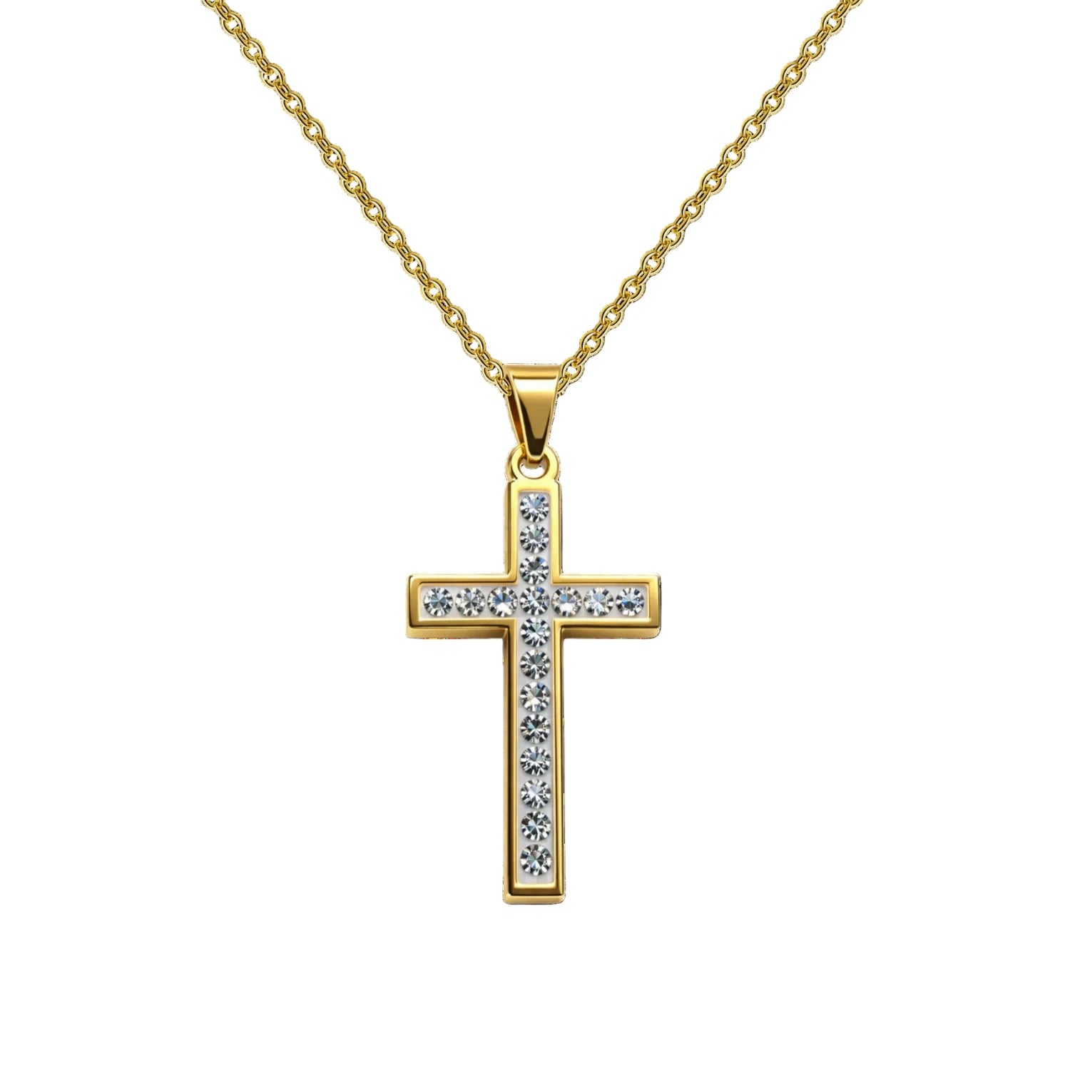 Collar con Cruz Grabado con Sagrada Escritura en Acero Dorado