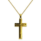Collar con Cruz grabado con Sagrada Escritura en Acero Dorado - Dorado