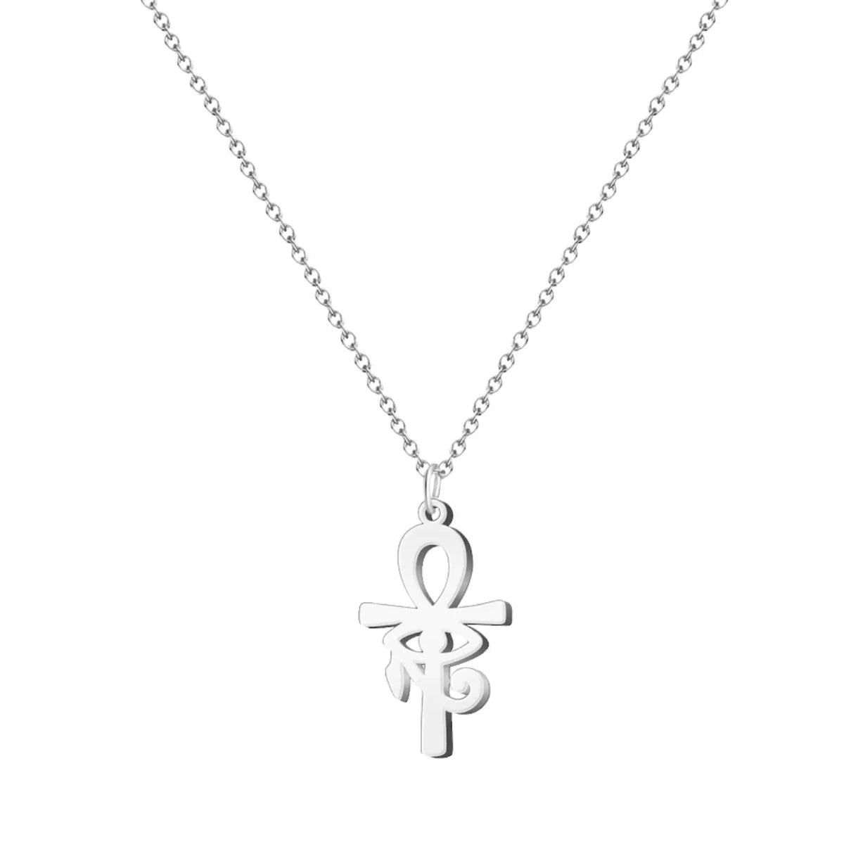 Collar Cruz Egipcia Ankh con Ojo de Horus en Acero Plateado