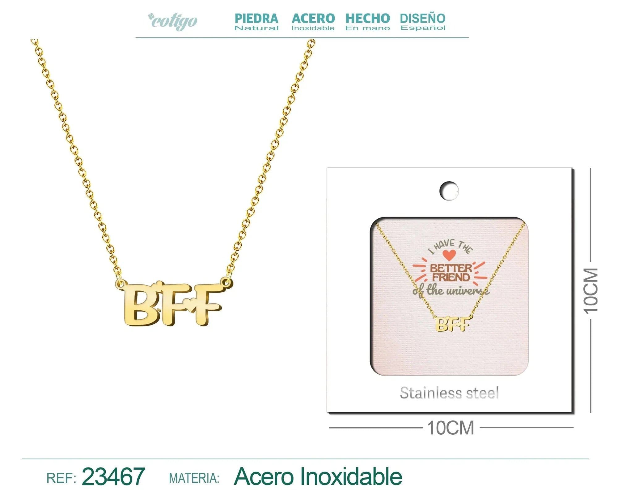 Collar en Inglés para BFF Acero con Sobre
